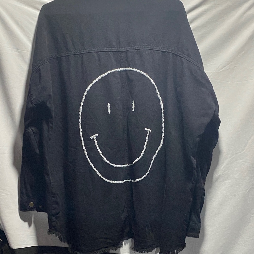 Elan Black Jean Jacket with White Smiley Face #9
